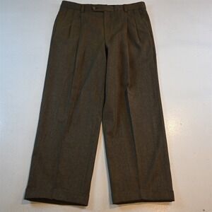 Tallia 35x29 Brown 100% Wool Reda Flannel Pleated Cuffed High Waist Dress Pants